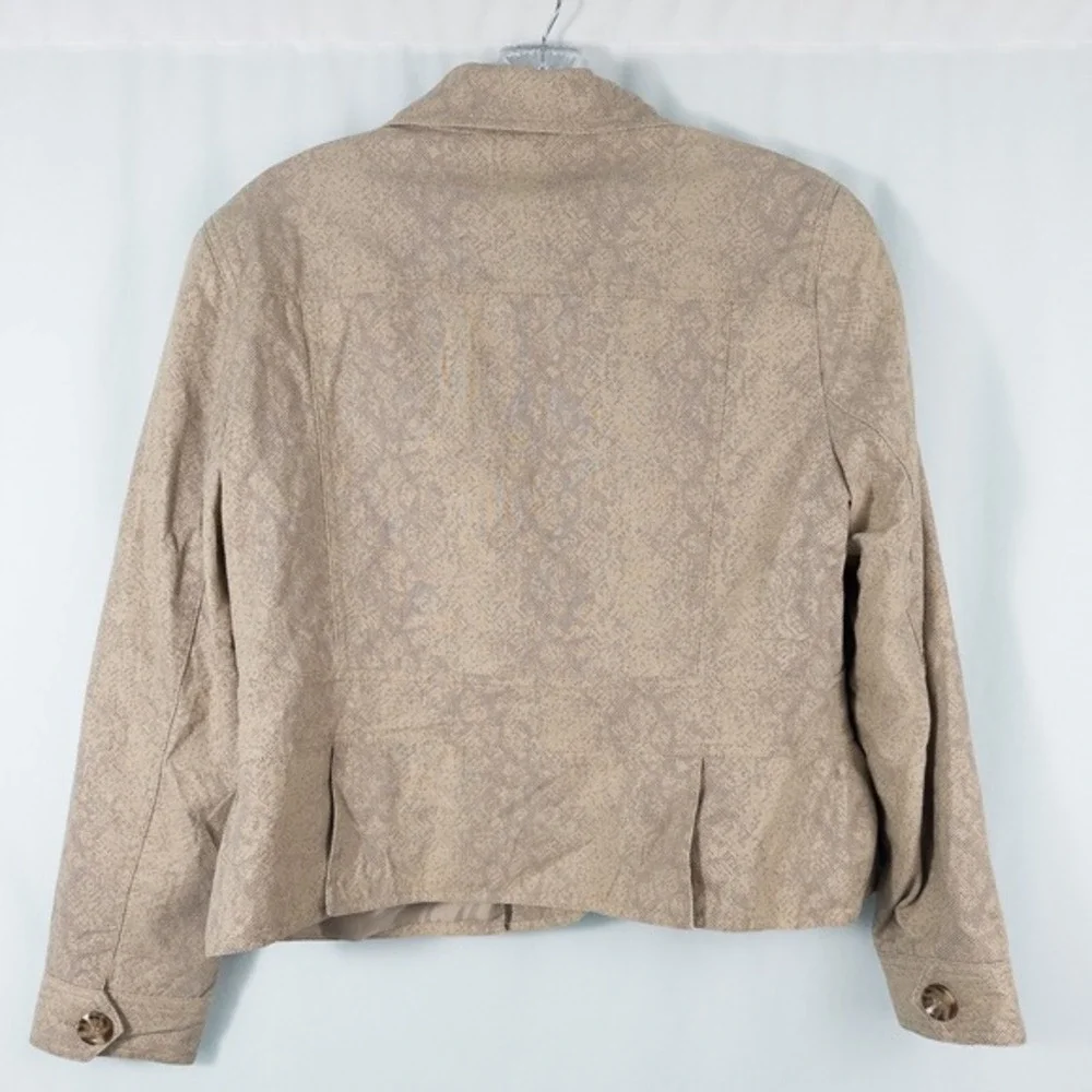 Worthington Linen Blend Blazer Jacket Women Size 14P Tan Snakeskin Lined Neutral